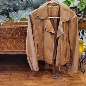 Women's Brown Jacket. Zipper Closure, Zippers On Sleeves And Pockets